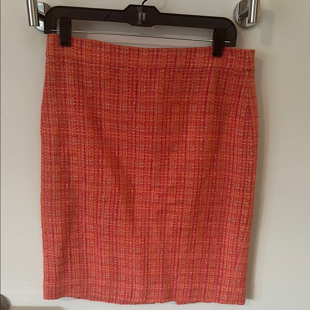 J.Crew No. 2 Pencil Skirt, Tweed, Orange/Pink, Size 6